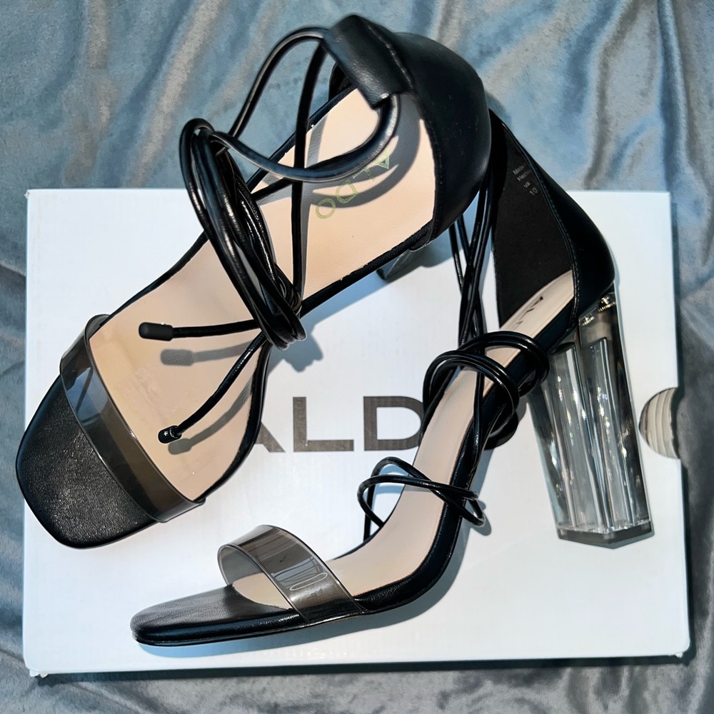 Black Strappy Lace Up Heels